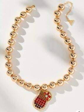 Anthropologie 14k Gold Plated Rhinestone Glass Pearl Beaded Charm Necklace